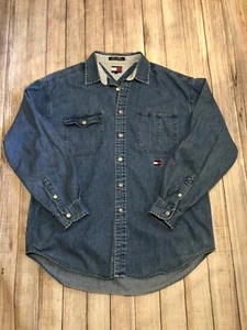 Tommy Hilfiger Vintage Denim LS Denim Shirt Metal Buttons Size Large - Picture 1 of 12