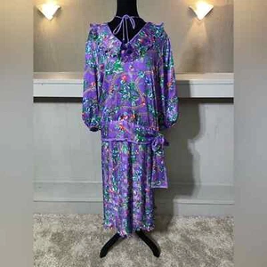 Vintage Diane Freis farfalla floreale viola Georgette set 2 pezzi, taglia unica - Foto 1 di 7