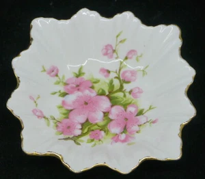 VINTAGE H M SUTHERLAND ENGLISH BONE CHINA TRINKET, CANDY DISH w FLORAL DECOR - Picture 1 of 4