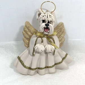 WESTIE Hund Engel Weihnachtsschmuck Keramik handgeformt signiert Cecile Baird 4 Zoll - Bild 1 von 7