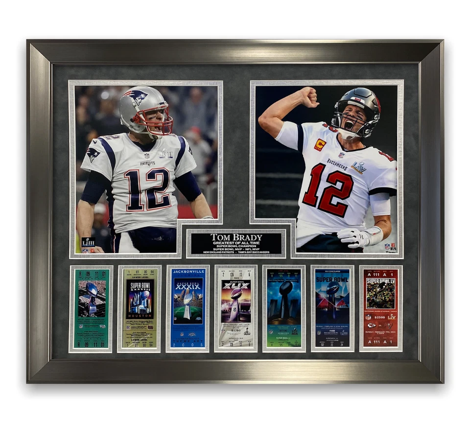 Tom Brady 2-way Unsigned Collage Framed to 16x20 Super Bowl Patriots Buccaneers