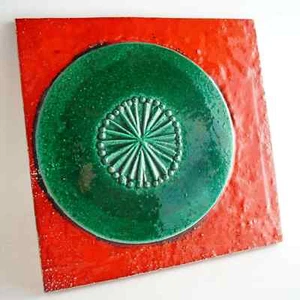 Lisa Larson Unique Piece: Large Red and Ring Ceramic Panel, 1960s Original - Picture 1 of 12