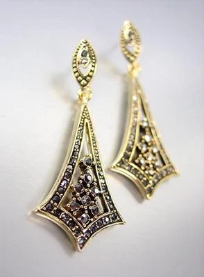 IMPRESIONANTES Pendientes Colgantes Araña Cortina Cristales Marcasita Chapados en Oro 18kt Foto 1 de 3