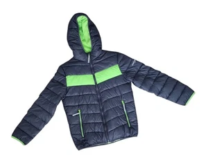HK Hawke & Co Jacket Boys Size 10/12 Gray Neon Hooded Lined Puffer Outdoors. - Picture 1 of 9