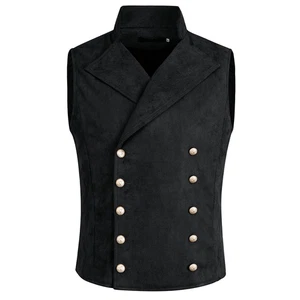 Black Leather Vest for Men Suede Double Breasted Lambskin Leather Coat - Picture 1 of 5