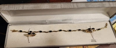 Brazalete Tenis Oro 10k 9 Zafiros Azules y Diamantes con Perforación a Juego... Foto 1 de 3