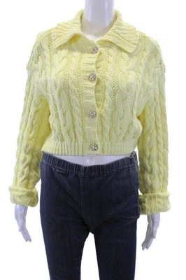 Zara Womens Cable Knit Jeweled Cardigan Sweater Yellow Size Small - Image 1 of 4