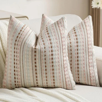 Pink Blue Decorative Throw Pillow Covers 18x18 Inch Set of 2,Soft Cozy Chenil... - Image 1 of 4