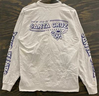 Santa Cruz Skateboards Long Sleeve Shirt M White Blue Logo Japan Text - Image 1 of 4