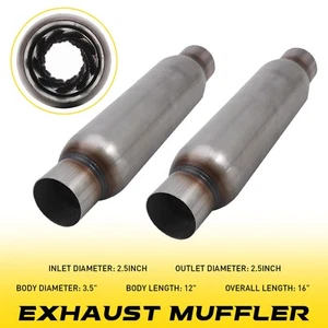 2X 2.5 inch Exhaust Hotdog Resonator Muffler Glass Pack Overall length: 12 inch - Picture 1 of 9