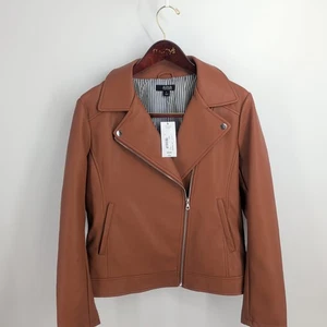 NWT a.n.a A New Approach Full Zip Notch Collar Motorcycle Jacket Brown Size M - Picture 1 of 8