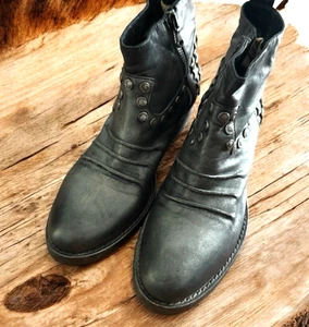 Strategia Moto Ankle Boots Studs Leather Metallic Gray Size 37/7 Womens Italy - Picture 1 of 16