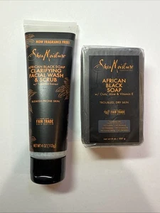 Shea Moisture Clarifying Facial Wash & Scrub (4 oz) & African Black Soap (8 oz) - Picture 1 of 1