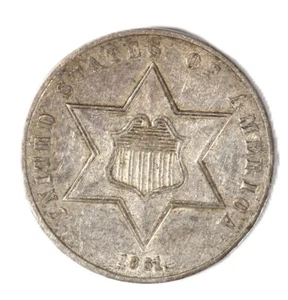 1861 Three Cent Silver Early Type Coin 3CS - Picture 1 of 2