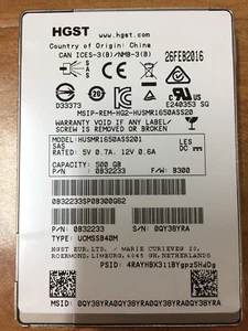 HGST Ultrastar SSD1600MR HUSMR1650ASS201 SSD 500 GB - SAS 12Gb P/N: 0B32233 - Picture 1 of 1