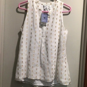 NWT Crown And Ivy Icon Peasant Top White with Gold Size S - Picture 1 of 1