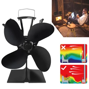 Kaminofen Ventilator Stromloser Stove Fan Ofenventilator Gebläse Lüfter Schwarz - Bild 1 von 12