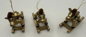 Vintage Miniature Christmas Holiday Wooden Rocking Horse Ornaments - Picture 1 of 4