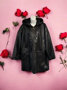 Abrigo de cuero Wilsons vintage, aislante, negro, con capucha, cremallera extra grande para hombre. - Imagen 1 de 16