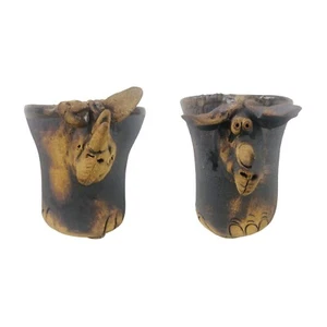 1980’s Todd Warner Signed Ugly Face Rhino Studio Pottery Mugs (Set Of 2) - Picture 1 of 16