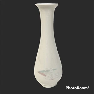 Homer Laughlin Seville Fabrique Bud Vase White Aqua Pink Restaurant Ware Vintage - Picture 1 of 7