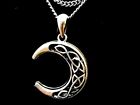silver celtic moon 2" pendant 27"necklace, pure silver plating  carbon highlight