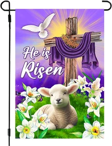 He Is Risen Easter Garden Flag, Vertical Double Sided, Outdoor Easter Decor Reli - Picture 1 of 12