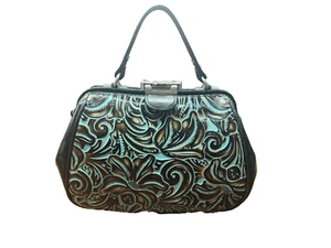Neu Patricia Nash Gracchi Lederrahmen Umhängetasche Top Griff Tasche Schloss Türkis - Bild 1 von 16