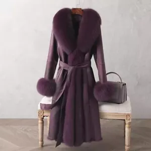 Faux Fox Fur Collar Womens Rabbit Fur Lining Parkas Thicken Leather Coat Warm Ou - Picture 1 of 9