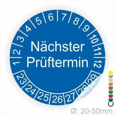 PRINTENGEL © Prüfplaketten Nächster Prüftermin Durchmesser Ø 20-50mm UVV,TRBS,DGUV,BetrSichV