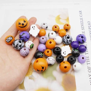 16PCS/Lot Wood Halloween BOO Ghost Pumpkin Beads Loose Bead Art Decor DIY Making - Picture 1 of 5