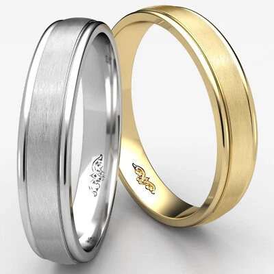 5mm Satin Finished Man Men's Women's Carved High Polished Wedding Band Gold Ring - Image 1 of 4