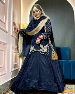 Unique Designer Blue Crepe Silk Top Lehenga With Dupatta For Function - Picture 1 of 14