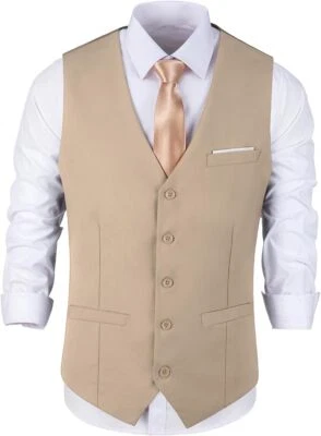 Mens V Neck Suit Vest Formal Waistcoat for Wedding Business Party Casual Outfit - Image 1 of 4