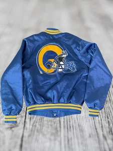 Vintage 80s Chalk Line Los Angeles Rams Satin NFL USA M Jacket RARE Helmet Back - Picture 1 of 10