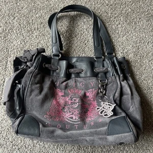 Y2K Juicy Couture Scottie Dog Grey Pink Velour Daydreamer Bag Purse - Picture 1 of 16