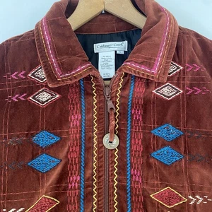 Coldwater Creek Boho Jacket Womens L Rust Orange Velour Velvet Southwest Zip - Picture 1 of 10