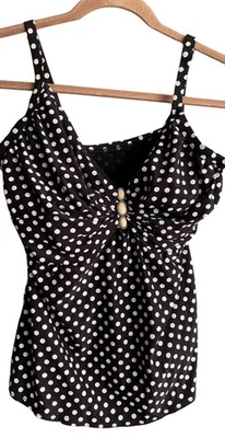 Coco Reef Tankini Swim Top Black White Polka Dot Dive Womens 34D Bra Sized - Image 1 of 4