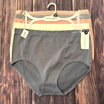 Laura Ashley Womens Plus Size 3X High Rise Briefs Panty Set of 5 Solid Colors - Image 1 of 4
