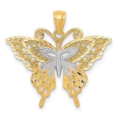 Elegante colgante mariposa de oro amarillo de 14k y rodio blanco, 25 mm Foto 1 de 4