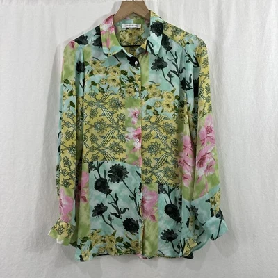 Top boho floral rosa y oliva colorido artístico con botones para mujer talla M romántico Foto 1 de 4