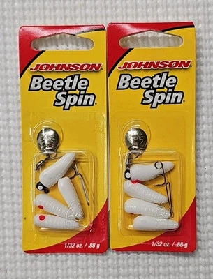 Johnson Beetle Spin BSVP 1/32 oz. White Red Dot Lot of 2 New - Изображение 1 из 2