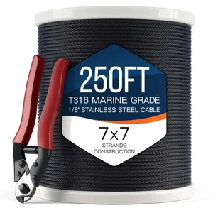 1/8" T316 Cavo in Acciaio Inox, Cavo Aereo Nero Elettrolitico per Ponte... - Foto 1 di 9