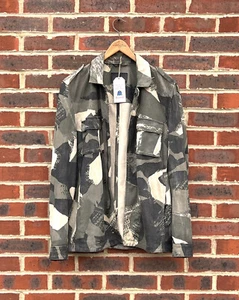 All Saints Mens CONTACT Camouflage Leather Shirt Jacket MEDIUM Moto Biker A173 - Picture 1 of 14