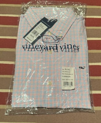 NUEVO CON ETIQUETAS VINEYARD VINES Camisa a Cuadros Algodón Popelina Jóvenes Niños Rosa/Azul/Blanco XL (18) Foto 1 de 4