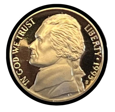 1995 S Jefferson Nickel - CAMEO PROOF - Full Steps.  Combined Shipping Cover