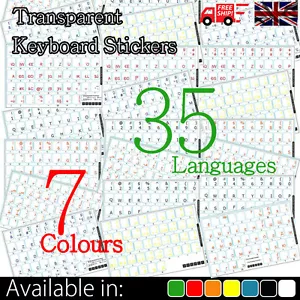 Clear Transparent See Through Keyboard Stickers in 35 Languages and 7 Colours! - Picture 1 of 7