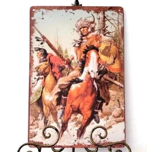 Wild West Cowboys Warriors Hunters Horses Metal Tin sign Vintage - Picture 1 of 6