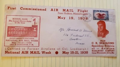NATIONAL AIR MAIL WEEK, 1938 COVER HUDSON MASS/MA- SCOTT #C23, to HOWARD MAYO - Image 1 of 2