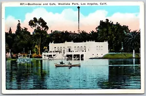 Vtg Los Angeles California CA Boathouse & Cafe Westlake Park 1920s View Postcard - Picture 1 of 2